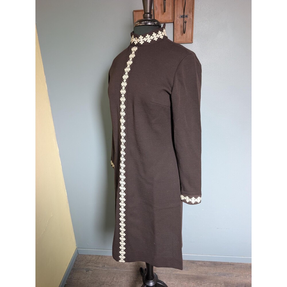 Vintage 60s Brown Mod Dress; Bleeker Street Wool Blend Dress